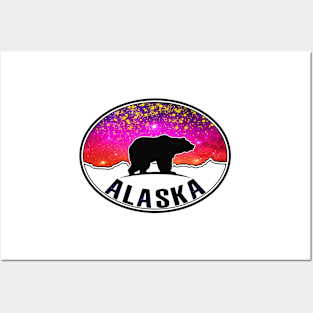 Alaska Northern Lights Bear Starry Night Mountains Posters and Art